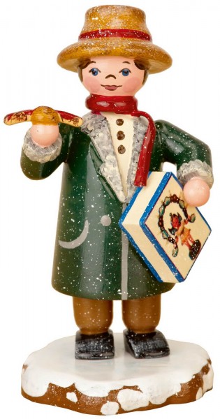 German Figurine - Winter Kid shopping dad, 5 cm, Hubrig Volkskunst GmbH Zschorlau/ Erzgebirge