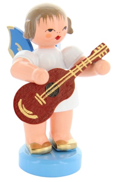 Weihnachtsengel stehend mit Gitarre und blauen Flügeln von Figurenland Uhlig GmbH