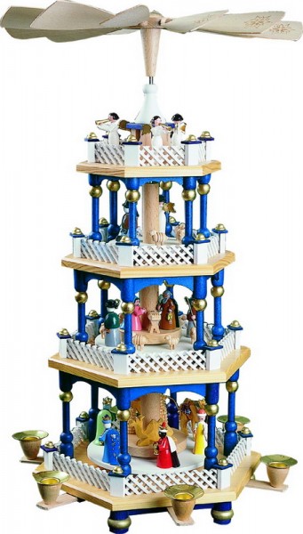 Weihnachtspyramide mit Heiliger Familie, 3 – stöckig, farbig, 54 cm von Richard Glässer_Bild1