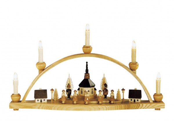 Knuth Neuber, LED Schwibbogen Seiffener Kirche mit Laternenkindern, natur_Bild1