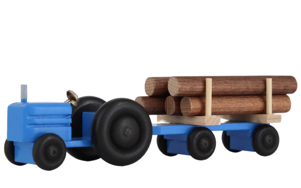 Wooden toy tractor with trailer round wood, coloured by Robbi Weber_1
