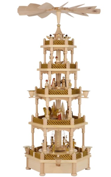 Weihnachtspyramide Heilige Geschichte mit Spielwerk, 70 cm, natur von Richard Glässer_1