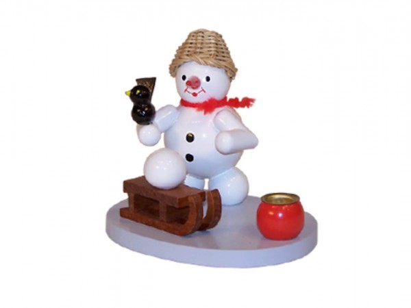 Candle holder snowman with sledge, coloured, 8 cm by Ralf Zenker
