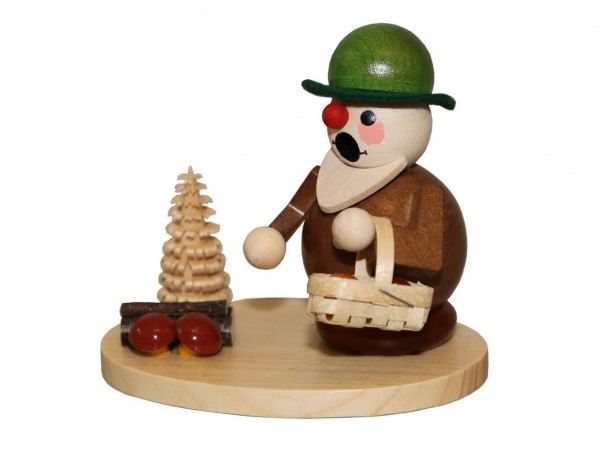 Smoking man mushroom hunter with basket, 8 cm by Ralf Zenker