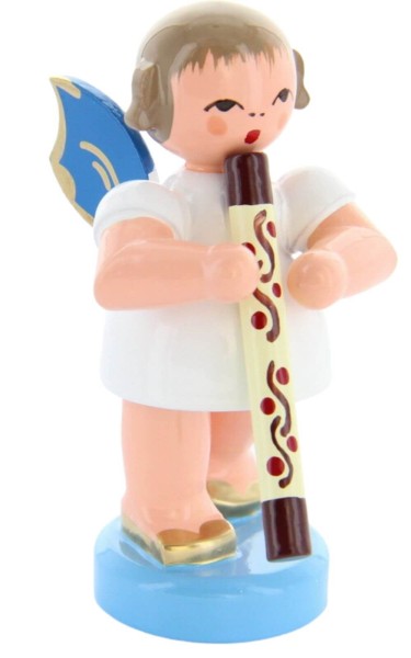 Christmas angel standing with didgeridoo and blue wings by Figurenland Uhlig GmbH