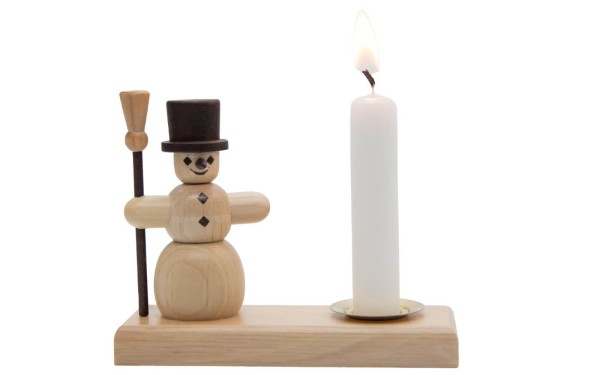 Weihnachtskerzenhalter Schneemann, natur von Spielwarenmacher Günther