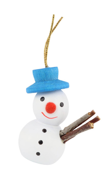 Christbaumschmuck Schneemann mit blauen Hut, 3 cm von SEIFFEN.COM