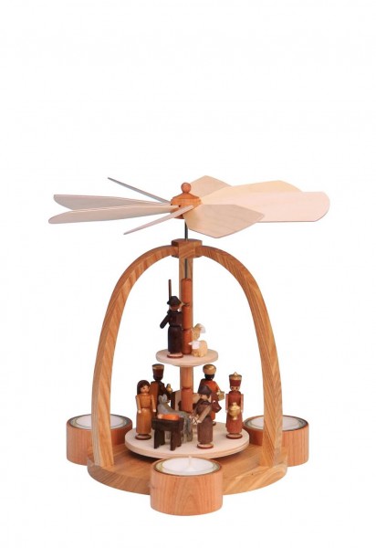 Weihnachtspyramide für Teelichte mit Heilige Familie, 24 cm, natur von Knuth Neuber_1