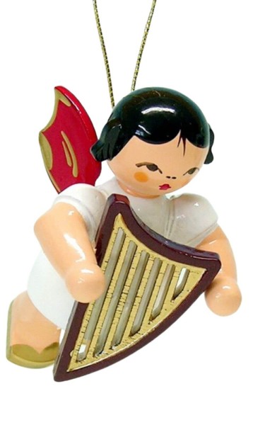 Hovering angel with hand harp and red wings by Figurenland Uhlig GmbH