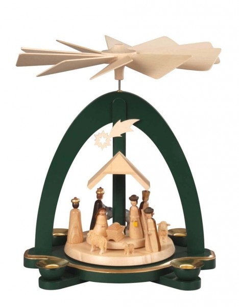 Weihnachtspyramide Heilige Familie, grün, 28 cm von Albin Preißler