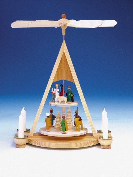 Weihnachtspyramide mit Geburt , bunt, 2 - stöckig, 35 cm, Knuth Neuber Seiffen/ Erzgebirge