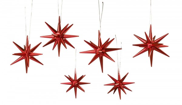 Christbaumschmuck aus Holz, Weihnachtssterne rot-metallik, 6-teilig von Albin Preißler_Bild1