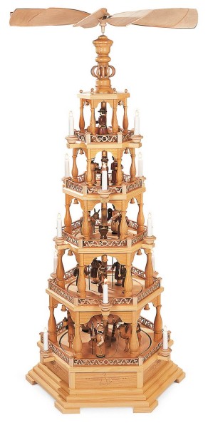 Weihnachtspyramide Heilige Geschichte, 5 - stöckig, 230V, 142 cm, Müller Kleinkunst aus dem Erzgebirge