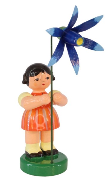 Flower girl with blue flower, orange striped, 9 cm by Figurenland Uhlig GmbH