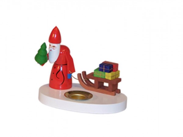 Kerzenhalter Weihnachtsmann mit Schlitten, farbig, 8 cm von Volker Zenker aus Seiffen