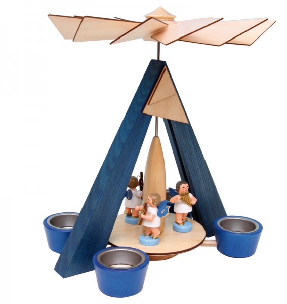 Weihnachtspyramide blau mit 3 Engeln von Figurenland Uhlig GmbH