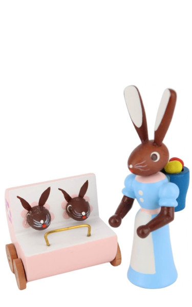 Osterhase Mutter mit Zwillingswagen, 6 cm, farbig von Stephan Kaden_1
