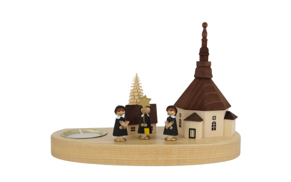 Weihnachtskerzenhalter Seiffener Kirche mit Kurrende, 16 cm von Richard Glässer_4