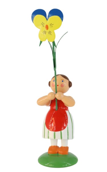 Miniatur Blumenmädchen mit Stiefmütterchen, 12 cm von HODREWA Legler